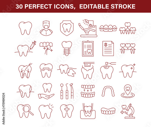 Dental care line icons vector illustration 30 high quality icons and editable stroke