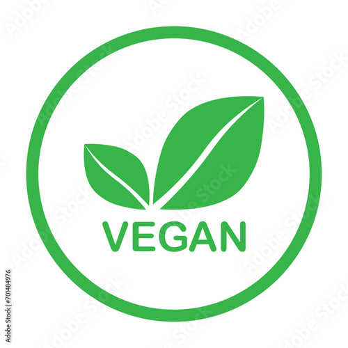 Vegan green vector icon. Organic, bio, eco symbol. Vegan, no meat, lactose free, healthy, fresh and nonviolent food. Round green vector illustration with leaves for stickers, labels, web and logos.	
