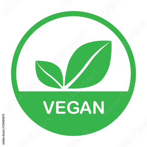 Vegan green vector icon. Organic, bio, eco symbol. Vegan, no meat, lactose free, healthy, fresh and nonviolent food. Round green vector illustration with leaves for stickers, labels, web and logos.	