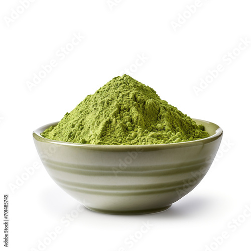 bowl of green powder with transparent background created with Generative Ai