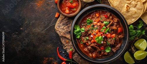 Taco de Barbacoa is a Mexican dish from the state of Jalisco The dish is a meat stew traditionally made from beef meat. Creative Banner. Copyspace image photo