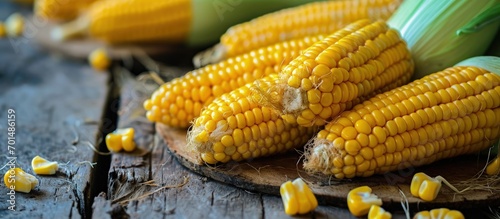 Raw Organic Yellow Seet Corn Ready to Cook. Creative Banner. Copyspace image photo