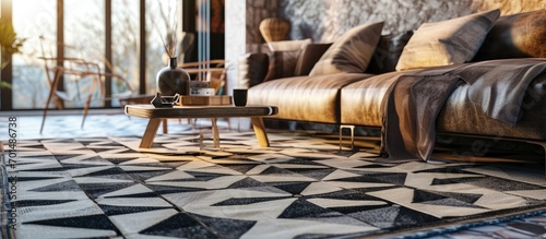 Modern geometry living area interior room rug texture design. Creative Banner. Copyspace image photo