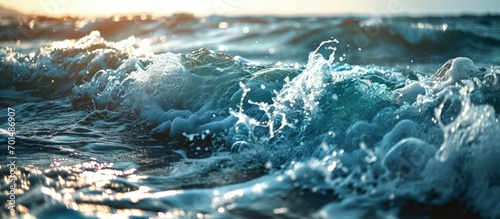 Fototapeta Naklejka Na Ścianę i Meble -  Splashing Waves View Of Rippled Ocean Water. Creative Banner. Copyspace image