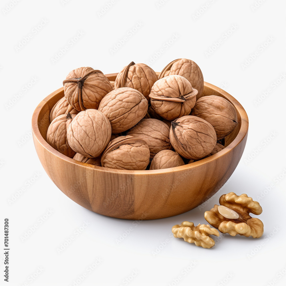 walnuts in a wooden bowl with transparent background created with Generative Ai walnuts in a wooden bowl with transparent background created with Generative Ai