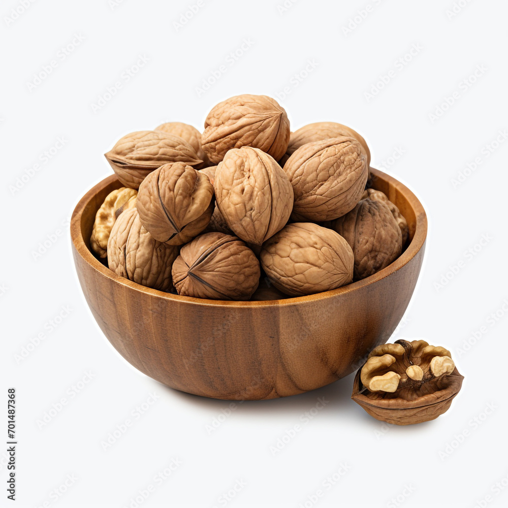 walnuts in a wooden bowl with transparent background created with Generative Ai walnuts in a wooden bowl with transparent background created with Generative Ai