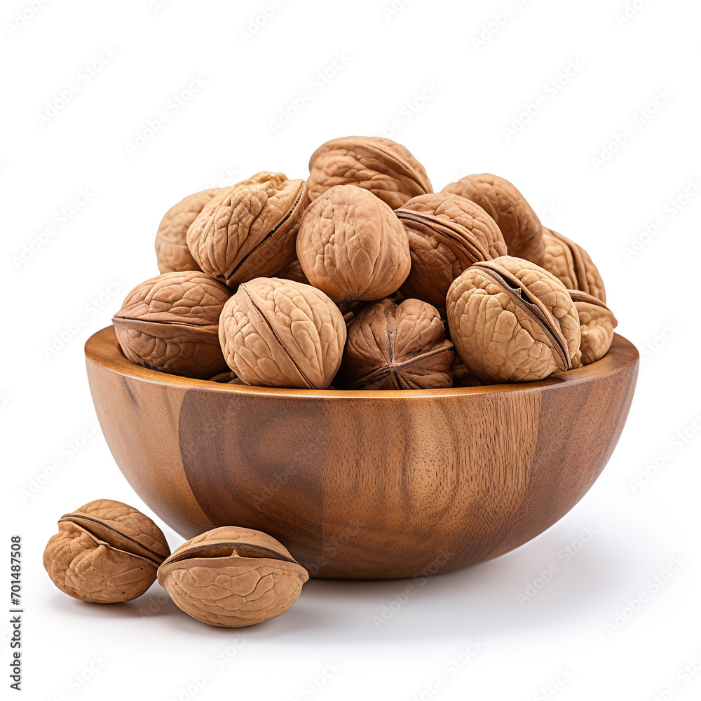 walnuts in a wooden bowl with transparent background created with Generative Ai walnuts in a wooden bowl with transparent background created with Generative Ai