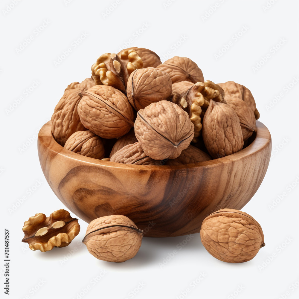 walnuts in a wooden bowl with transparent background created with Generative Ai walnuts in a wooden bowl with transparent background created with Generative Ai