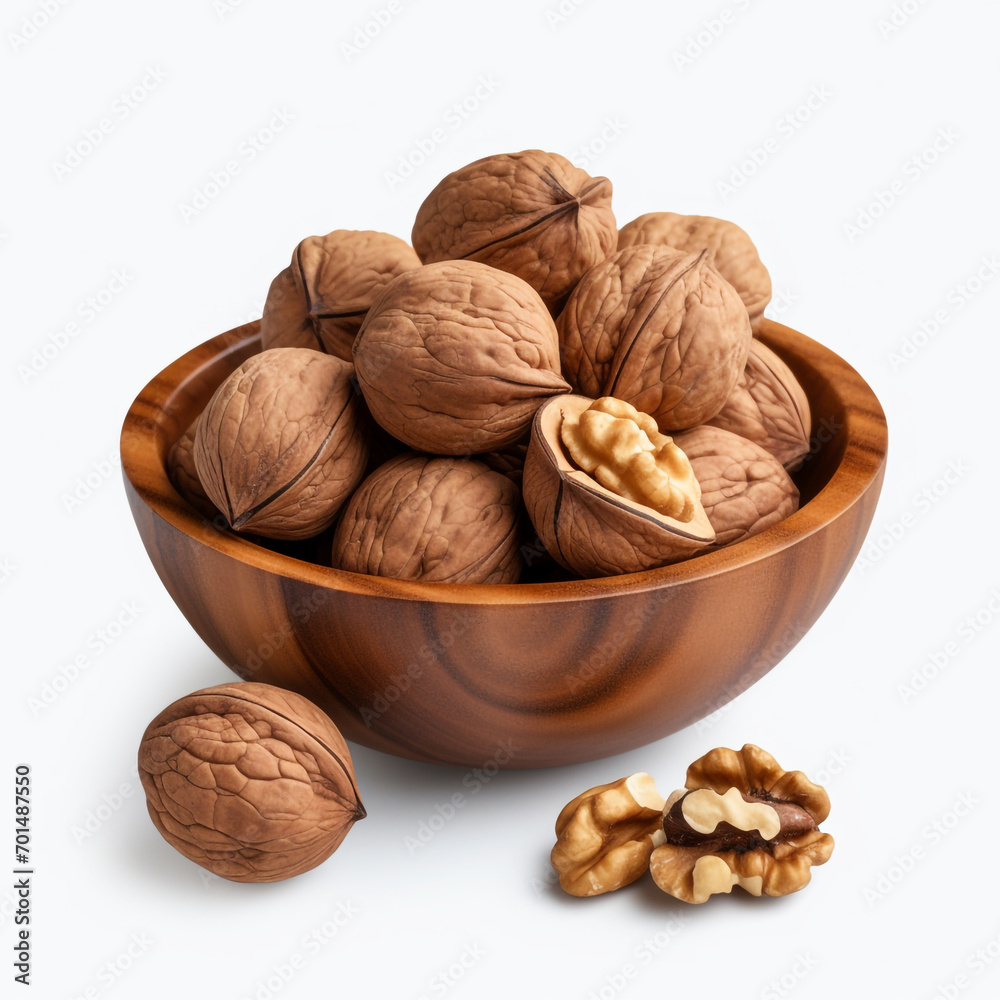 walnuts in a wooden bowl with transparent background created with Generative Ai walnuts in a wooden bowl with transparent background created with Generative Ai