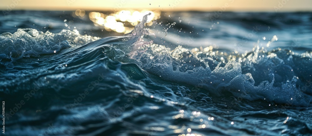 Obraz premium Splashing Waves View Of Rippled Ocean Water. Creative Banner. Copyspace image