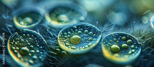 Marine phytoplankton called Ceratium tripos Mitosis Lugol preserved sample Selective focus image. Creative Banner. Copyspace image photo