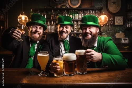 St. Patrick's Day, celebrating groups of people at the bar wearing clothes with green shades