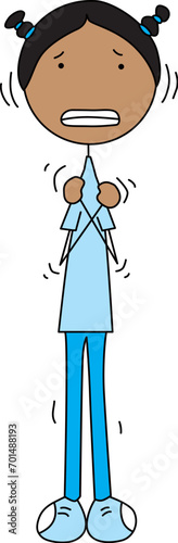Cartoon illustration of a girl shivering from cold and hugging herself