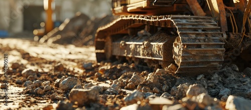 Quarry aggregate with heavy duty machinery Construction industry Horizontal. Creative Banner. Copyspace image photo