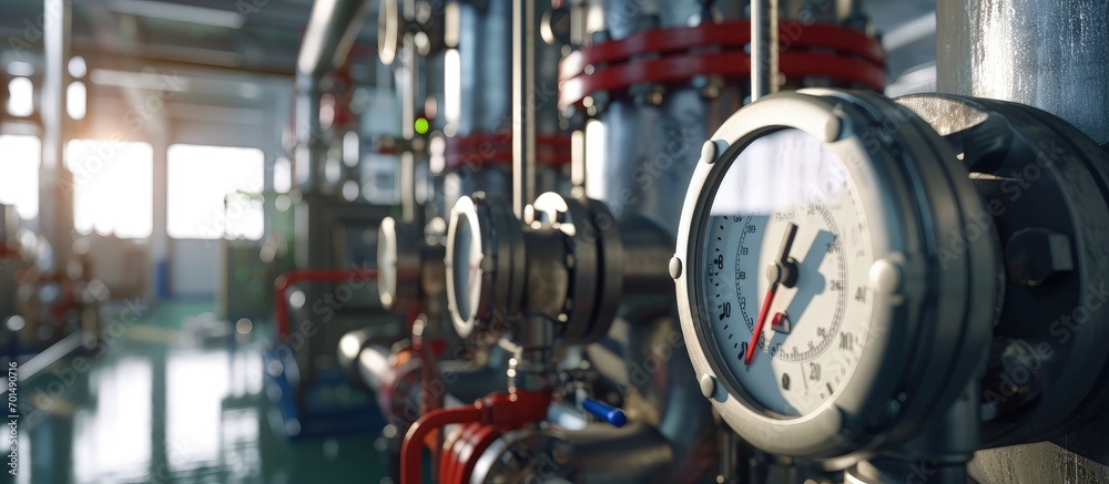 pipe system pressure gauge and valve control for monitoring with other equipment of boiler room for industrial. Creative Banner. Copyspace image pipe system pressure gauge and valve control for monitoring with other equipment of boiler room for industrial. Creative Banner. Copyspace image