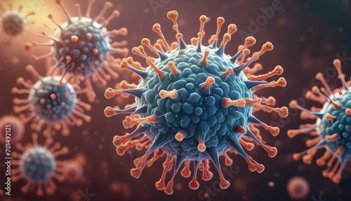 Covid-19 illustration microscopic view of flying virus