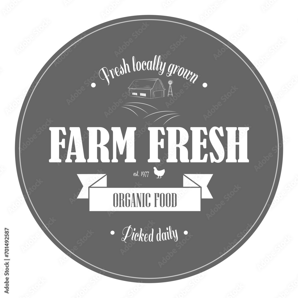 Farm Fresh Products Badge Set Vector Illustration. Contains Images of Barn, Farm Truck, Tractor, Human Hands, Farm Constructions, Tomatoes.. Item 2