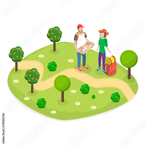 3D Isometric Flat Vector Set of Trail Adventures, Tourist Camping or Trekking Activity. Item 3