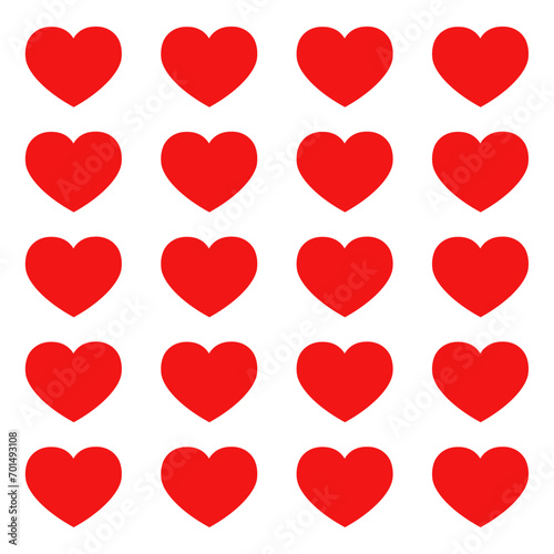 Pattern of red hearts on white background