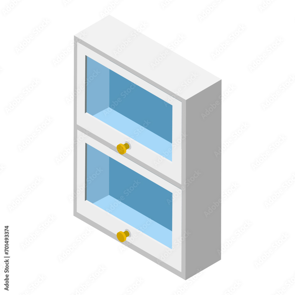 3D Isometric Flat Vector Set of Kitchen Cabinets, Empty Wooden Storages and Shelves. Item 1 3D Isometric Flat Vector Set of Kitchen Cabinets, Empty Wooden Storages and Shelves. Item 1