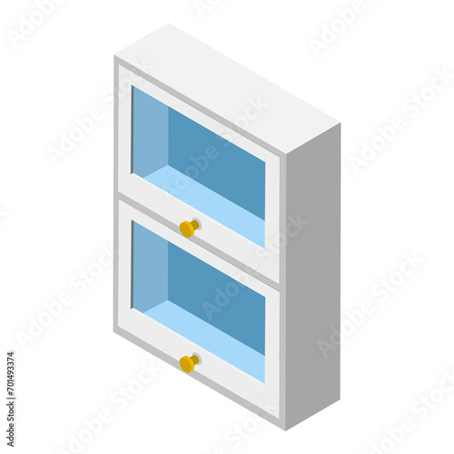 3D Isometric Flat Vector Set of Kitchen Cabinets, Empty Wooden Storages and Shelves. Item 1