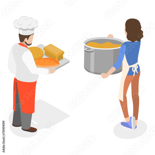 3D Isometric Flat Vector Set of Bakery Food Production, Bakehouse Workers. Item 3