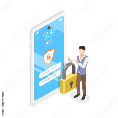 3D Isometric Flat Vector Illustration of Biometrics Identification and Verification, Cyber Security Technologies. Item 2