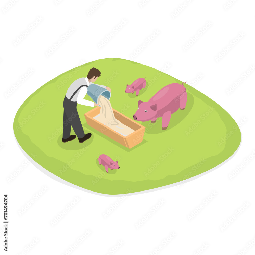 3D Isometric Flat Vector Set of Farming Jobs, Farm Worker and Livestock. Item 2 3D Isometric Flat Vector Set of Farming Jobs, Farm Worker and Livestock. Item 2