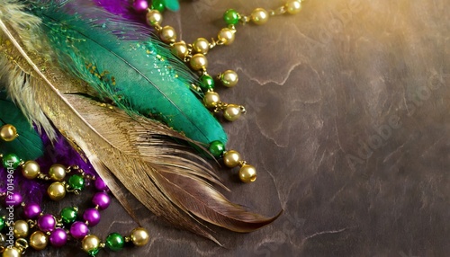 Mardi gras beads and feathers photo