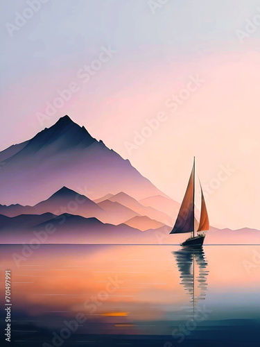 Sailboat Minimalist Watercolor Image