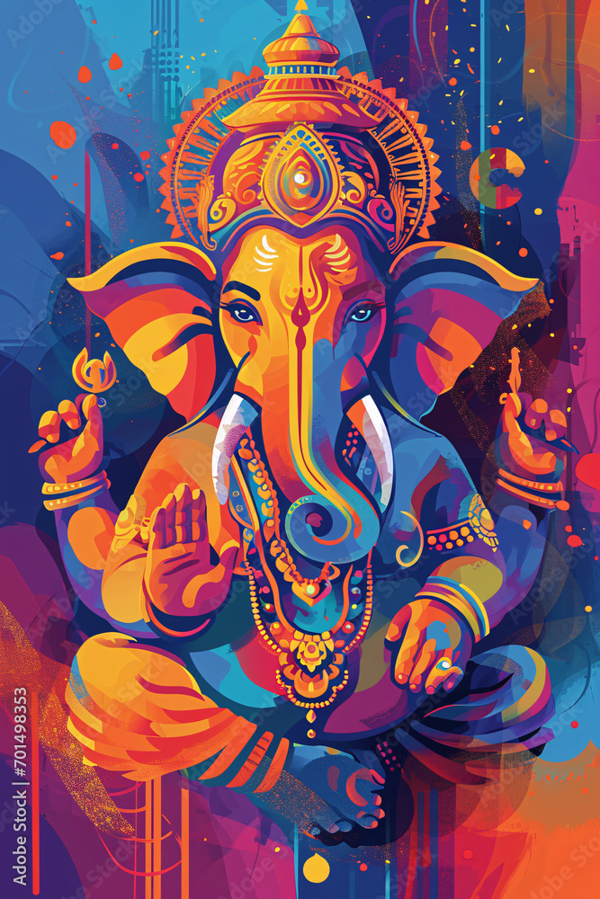 Ganesh Chaturthi Celebration  Lord Ganpati in an Abstract Vector Illustration, Festive and Spiritual Design