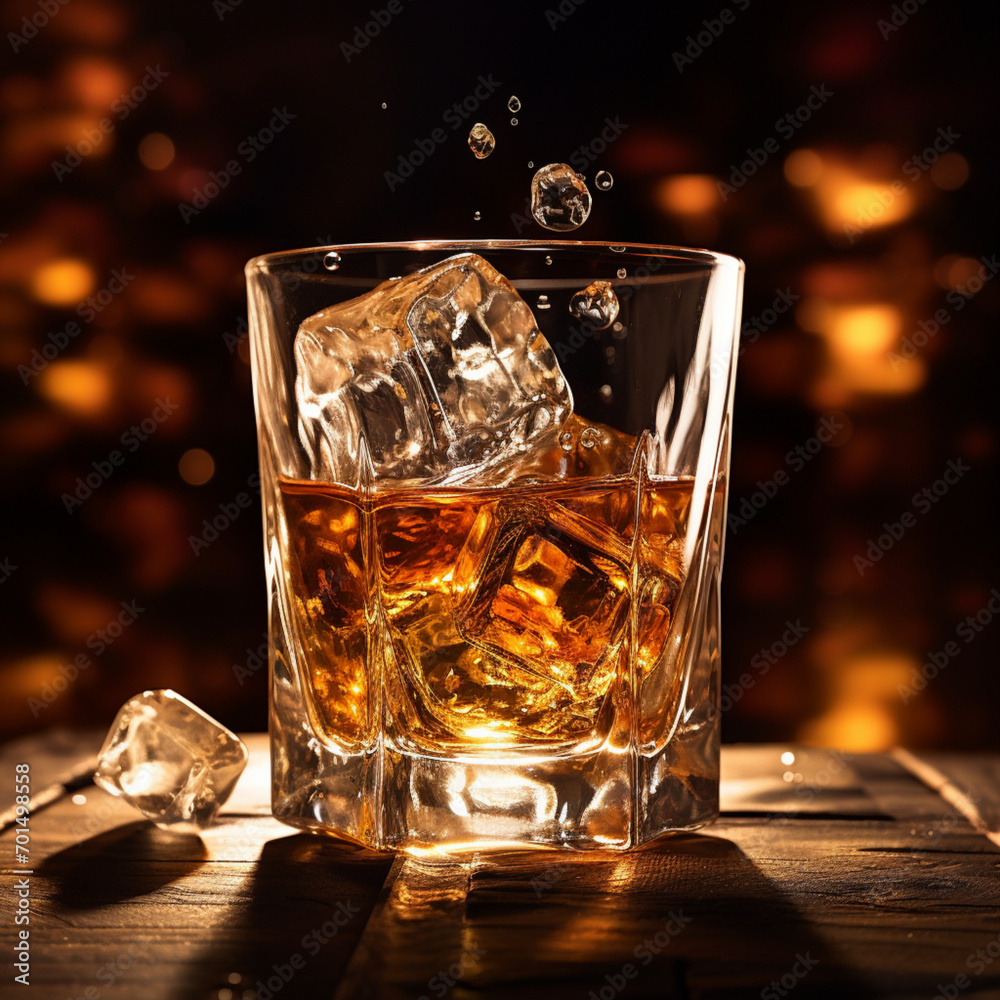 Fotografia con detalle y textura de vaso de cristal con hielo y bebida, con fondeo con luces y sombras Fotografia con detalle y textura de vaso de cristal con hielo y bebida, con fondeo con luces y sombras