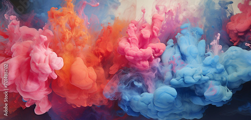 Ethereal clouds of cobalt and coral smoke bursting forth, painting the air with a mesmerizing and vibrant palette.