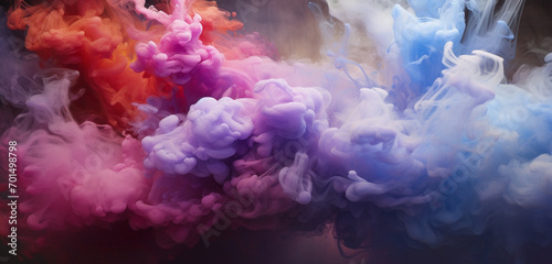 Ethereal clouds of periwinkle and ruby smoke bursting forth, creating an enchanting and colorful spectacle in the atmosphere.