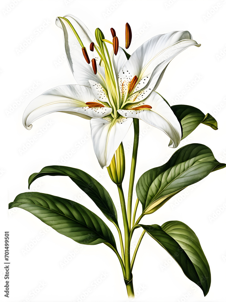 drawn flower white lily on a white background isolate