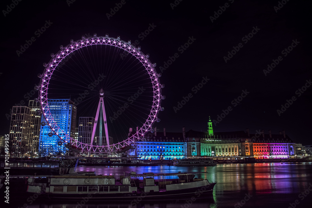 Colorful London Eye at night