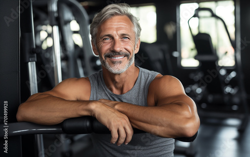 Happy mature man in a gym.