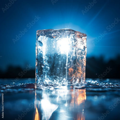 Fotografia con detalle y textura de cubito de hielo con filtracion y reflejos de luz photo