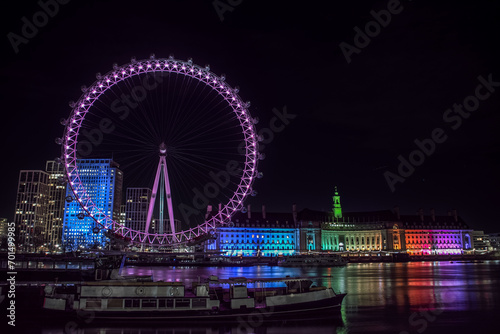 Colorful London Eye at night
