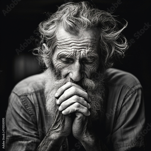 fotografia en blanco y negro de hombre con pose de pensamiento