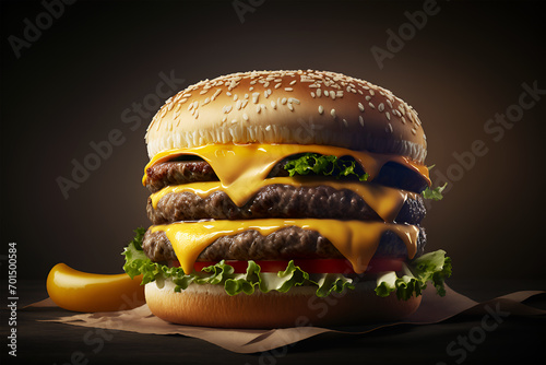 a realistic jumbo cheese burger with triple petty generative ai photo