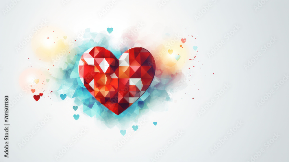 A vibrant red geometric heart floats on a soft watercolor backdrop, symbolizing love and health for World Health Day.