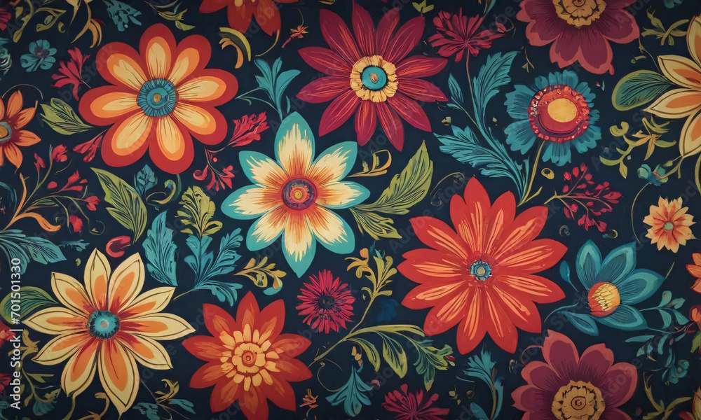 Colorful flower pattern on a black background Colorful flower pattern on a black background