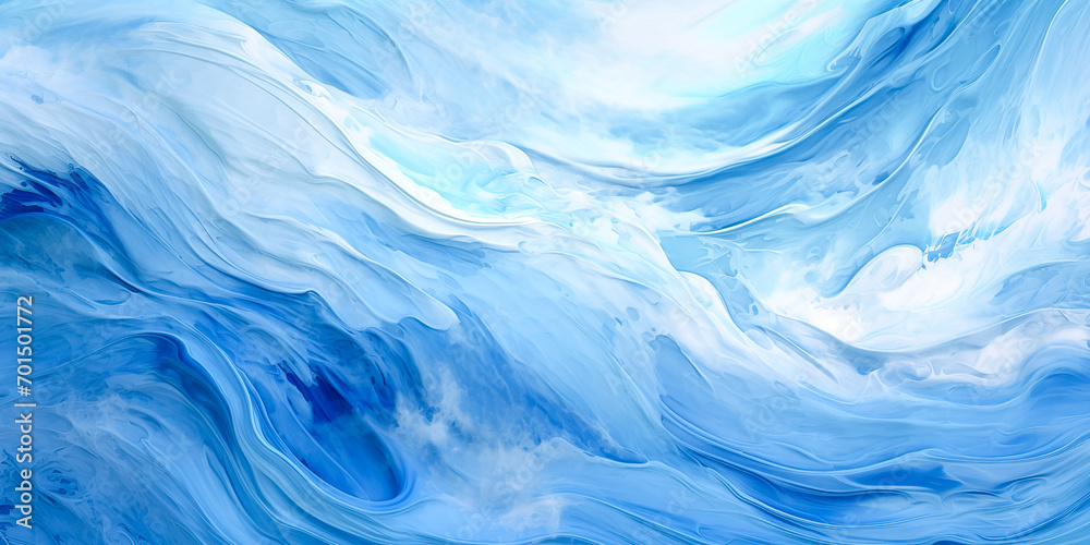 Obraz premium Ocean water wave blue, teal, turquoise happy ripples cartoon wave for pool party or ocean beach travel. Web banner, backdrop, wavy background graphic resource art for copy space text by Vita