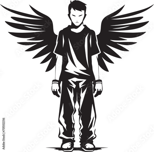 Ethereal Edge Vector Emblem for Angelic Businessmen Ascendant Assets Black Wings for Male Investors