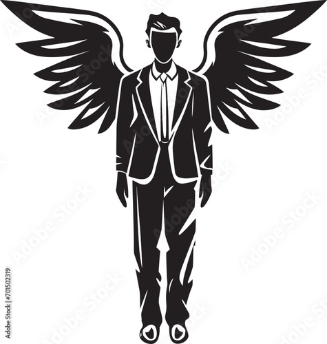 Seraphic Strategies Black Angel Wings for Businessmen Heavenly Returns Vector Monochrome for Investors