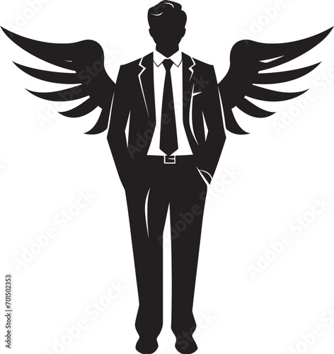 Pristine Portfolios Male Investor’s Black Emblem Aureate Acquisitions Vector Wings for Businessmen