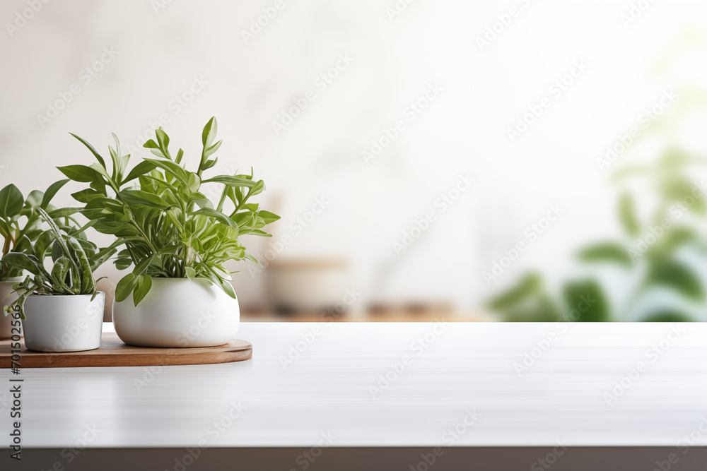 Home garden plants spread out on counter at home and space for text. Generative AI Home garden plants spread out on counter at home and space for text. Generative AI