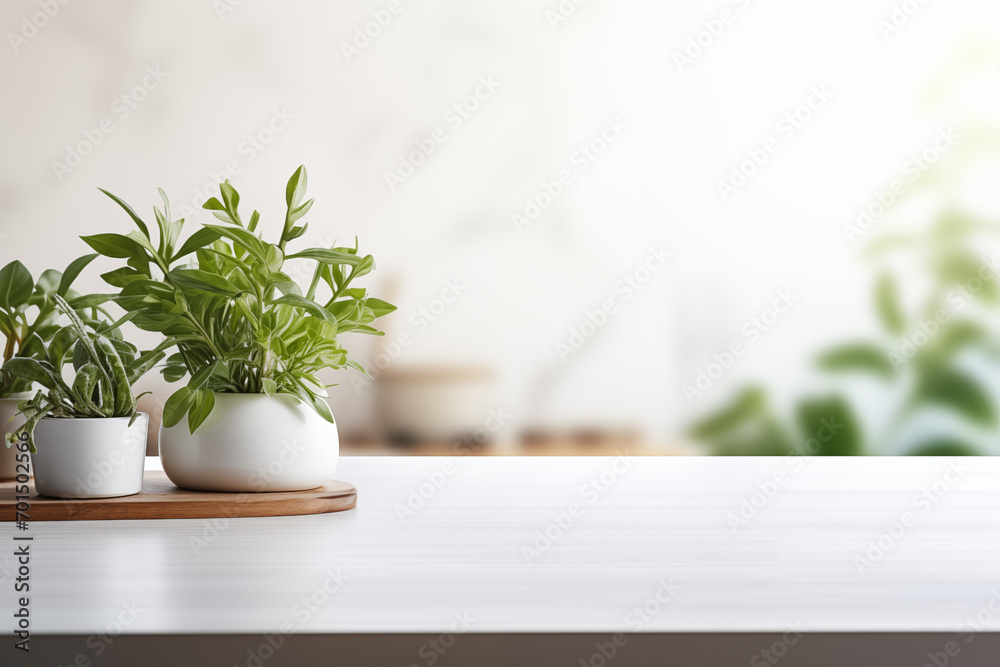 Home garden plants spread out on counter at home and space for text. Generative AI