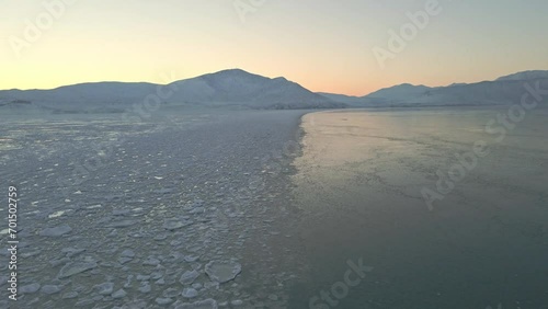 Frozen lake, morning time photo